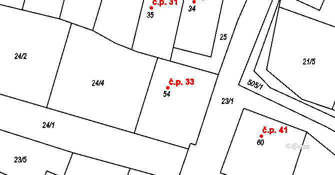 Prokopov 33 na parcele st. 54 v KÚ Prokopov, Katastrální mapa