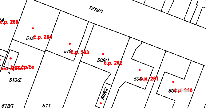 Hustopeče nad Bečvou 262 na parcele st. 508/1 v KÚ Hustopeče nad Bečvou, Katastrální mapa