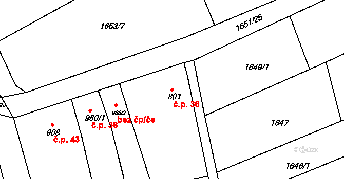Lipník nad Bečvou III-Nové Dvory 36, Lipník nad Bečvou na parcele st. 801 v KÚ Nové Dvory nad Bečvou, Katastrální mapa