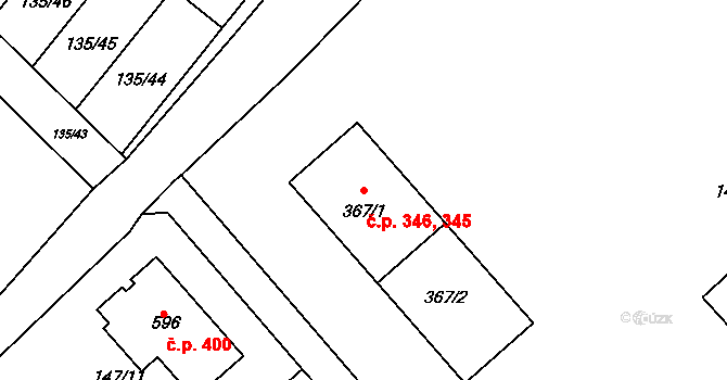 Vrdy 345,346 na parcele st. 367/1 v KÚ Vrdy, Katastrální mapa