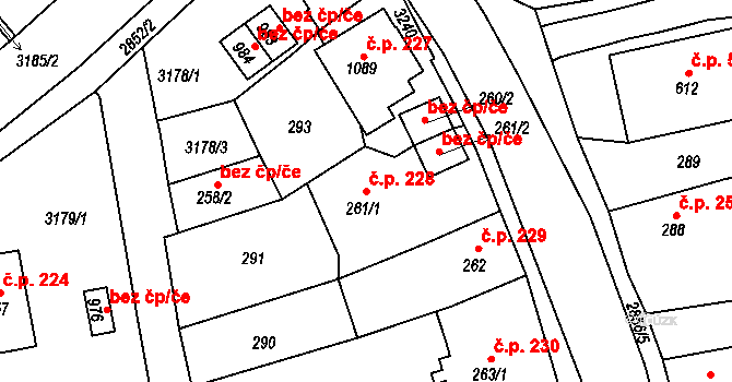 Teplá 228 na parcele st. 261/1 v KÚ Teplá, Katastrální mapa