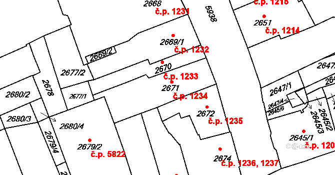 Jihlava 1234 na parcele st. 2671 v KÚ Jihlava, Katastrální mapa