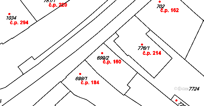 Telč-Podolí 160, Telč na parcele st. 699/2 v KÚ Telč, Katastrální mapa