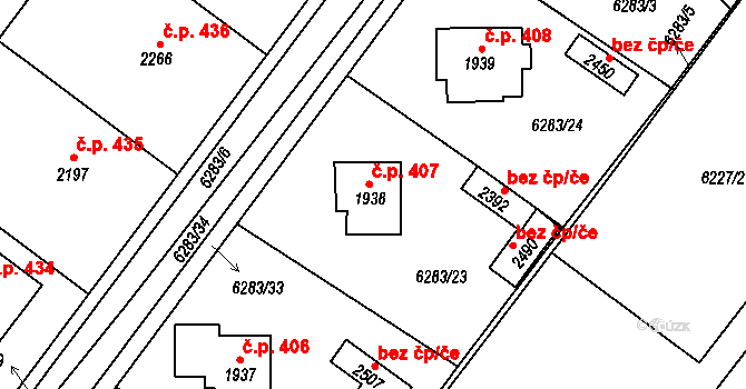 Telč-Štěpnice 407, Telč na parcele st. 1938 v KÚ Telč, Katastrální mapa