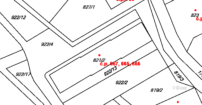 Arnultovice 666, Nový Bor na parcele st. 821/2 v KÚ Arnultovice u Nového Boru, Katastrální mapa