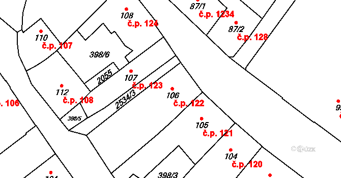 Polná 122 na parcele st. 106 v KÚ Polná, Katastrální mapa