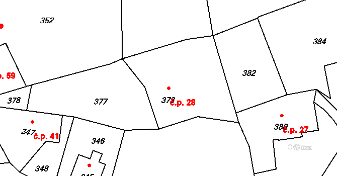 Železná 28, Vrbno pod Pradědem na parcele st. 373 v KÚ Železná pod Pradědem, Katastrální mapa