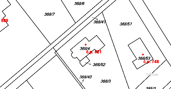 Krmelín 521 na parcele st. 368/4 v KÚ Krmelín, Katastrální mapa