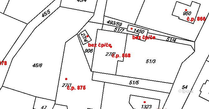 Těptín 868, Kamenice na parcele st. 27/2 v KÚ Těptín, Katastrální mapa