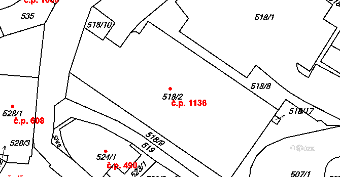 Frýdlant 1136 na parcele st. 518/2 v KÚ Frýdlant, Katastrální mapa