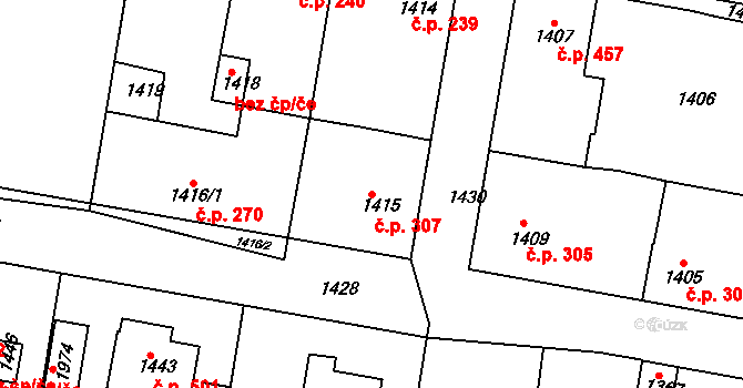 Dobrovice 307 na parcele st. 1415 v KÚ Dobrovice, Katastrální mapa