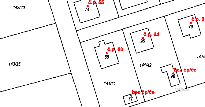 Podbrdy 60 na parcele st. 85 v KÚ Podbrdy, Katastrální mapa