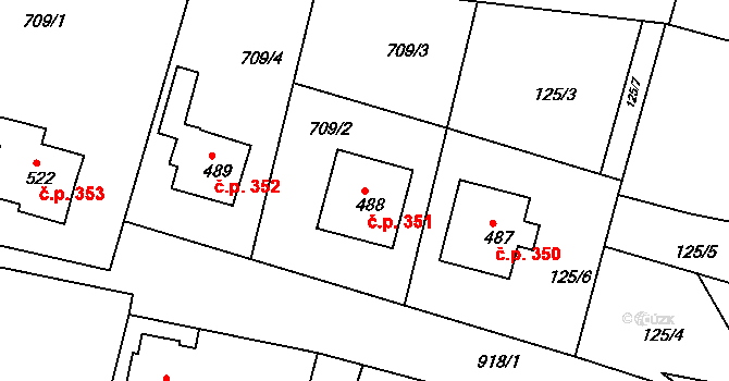 Předměřice nad Labem 351 na parcele st. 488 v KÚ Předměřice nad Labem, Katastrální mapa