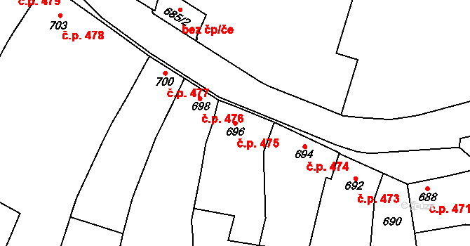 Tučapy 475, Dub nad Moravou na parcele st. 696 v KÚ Dub nad Moravou, Katastrální mapa