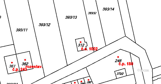 Cholina 1002 na parcele st. 312 v KÚ Cholina, Katastrální mapa