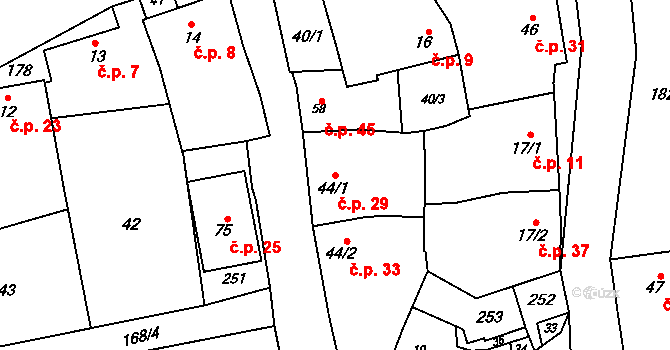 Lipňany 29, Tršice na parcele st. 44/1 v KÚ Lipňany, Katastrální mapa
