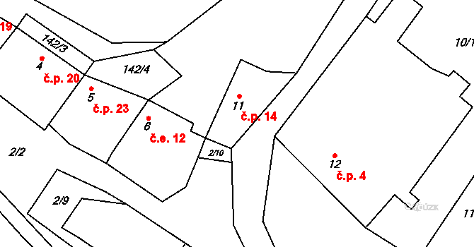 Obectov 14, Bouzov na parcele st. 11 v KÚ Obectov, Katastrální mapa