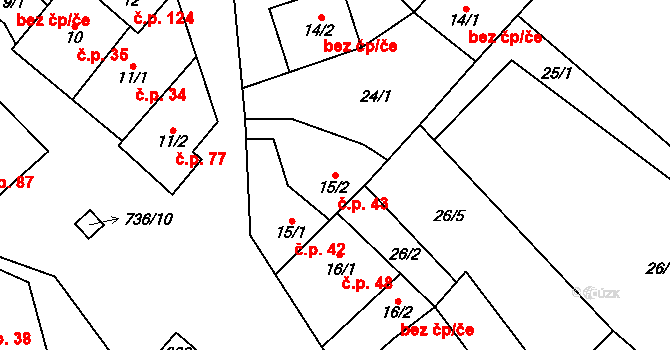 Řimice 43, Bílá Lhota na parcele st. 15/2 v KÚ Řimice, Katastrální mapa