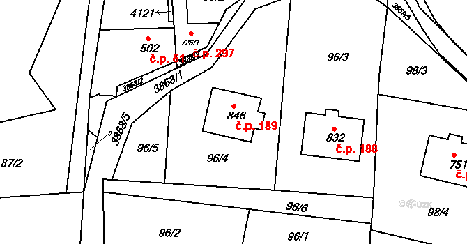 Liptál 189 na parcele st. 846 v KÚ Liptál, Katastrální mapa