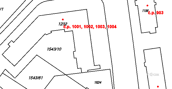 Rožnov pod Radhoštěm 1001,1002,1003,1004 na parcele st. 1232 v KÚ Rožnov pod Radhoštěm, Katastrální mapa