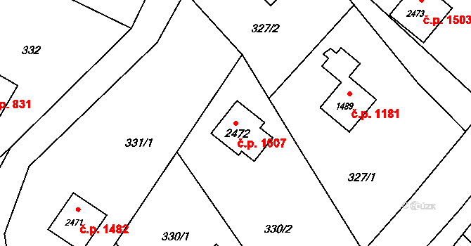 Rožnov pod Radhoštěm 1607 na parcele st. 2472 v KÚ Rožnov pod Radhoštěm, Katastrální mapa