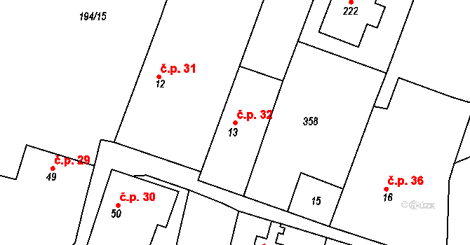 Kotenčice 32 na parcele st. 13 v KÚ Kotenčice, Katastrální mapa