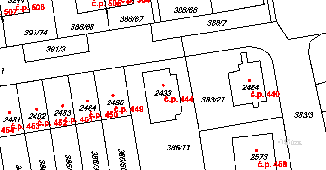 Holínské Předměstí 444, Jičín na parcele st. 2433 v KÚ Jičín, Katastrální mapa