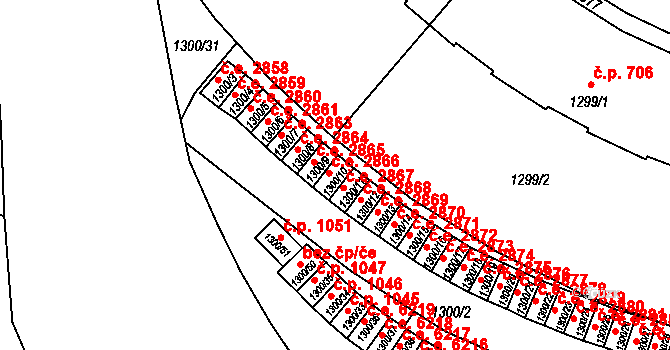 Klíše 2865, Ústí nad Labem na parcele st. 1300/10 v KÚ Klíše, Katastrální mapa