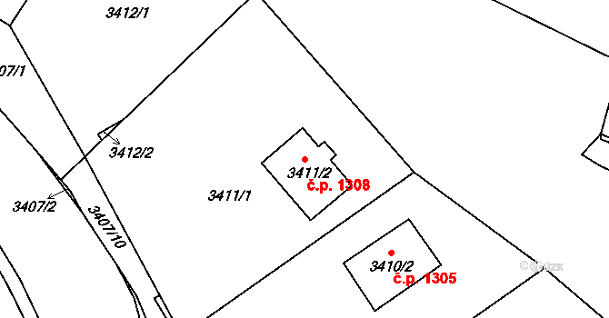 Střekov 1308, Ústí nad Labem na parcele st. 3411/2 v KÚ Střekov, Katastrální mapa