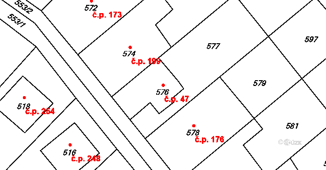 Dolní Marklovice 47, Petrovice u Karviné na parcele st. 576 v KÚ Dolní Marklovice, Katastrální mapa