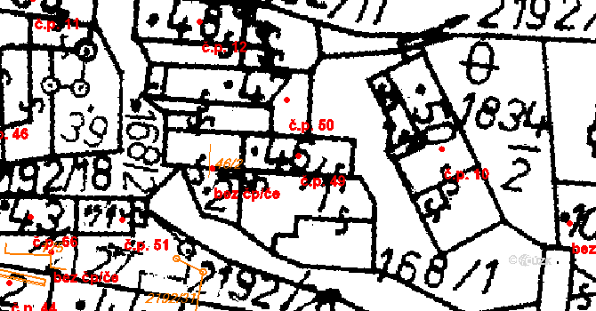 Chrášťovice 49 na parcele st. 46/1 v KÚ Chrášťovice, Katastrální mapa