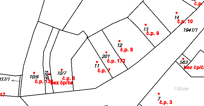 Sedlice 172 na parcele st. 201 v KÚ Sedlice u Blatné, Katastrální mapa