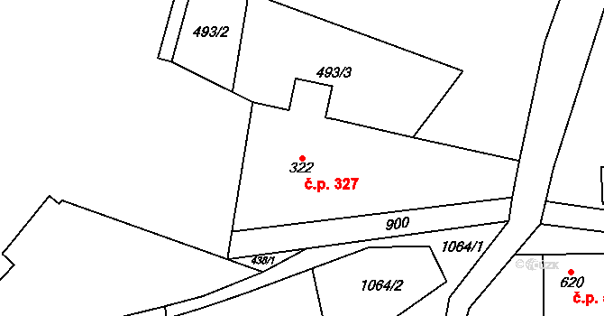 Kovářská 327 na parcele st. 322 v KÚ Kovářská, Katastrální mapa