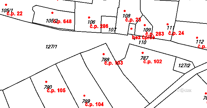 Batelov 103 na parcele st. 788 v KÚ Batelov, Katastrální mapa