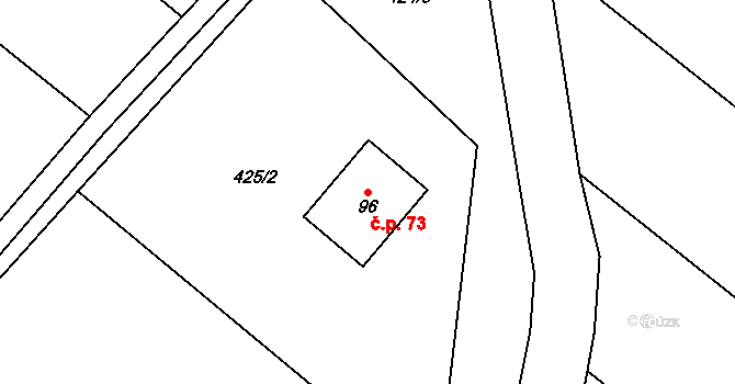 Kuroslepy 73 na parcele st. 96 v KÚ Kuroslepy, Katastrální mapa