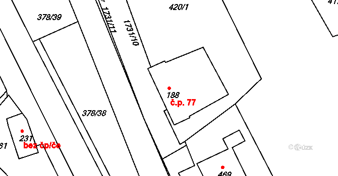 Trstěnice 77 na parcele st. 188 v KÚ Trstěnice u Litomyšle, Katastrální mapa