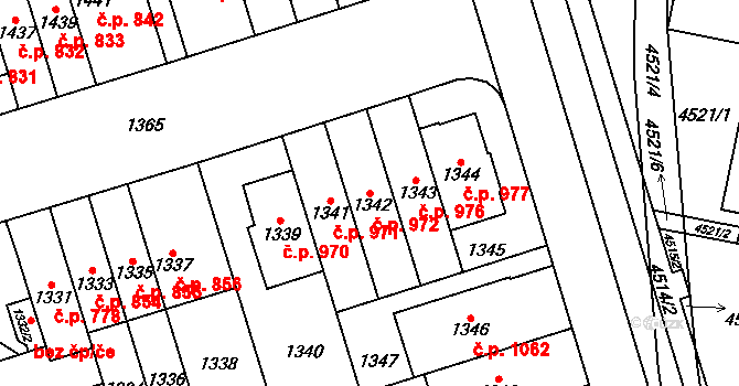 Řečkovice 972, Brno na parcele st. 1342 v KÚ Řečkovice, Katastrální mapa