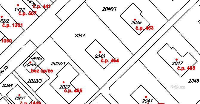 Slatina 454, Brno na parcele st. 2043 v KÚ Slatina, Katastrální mapa