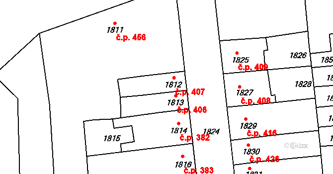 Židenice 407, Brno na parcele st. 1812 v KÚ Židenice, Katastrální mapa