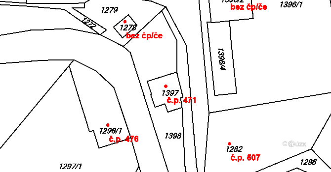 Železný Brod 471 na parcele st. 1397 v KÚ Železný Brod, Katastrální mapa