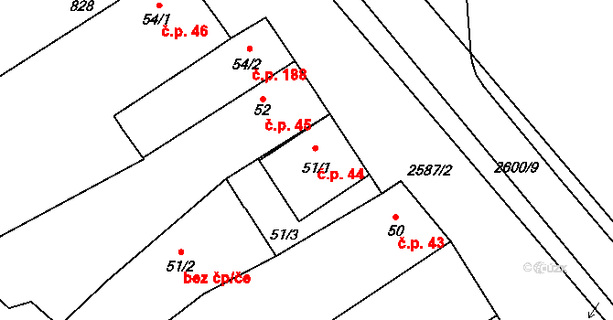 Horní Cerekev 44 na parcele st. 51/1 v KÚ Horní Cerekev, Katastrální mapa