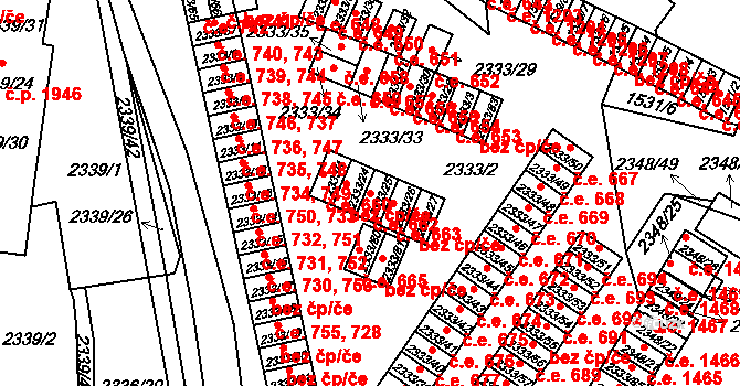 Pelhřimov 662 na parcele st. 2333/25 v KÚ Pelhřimov, Katastrální mapa