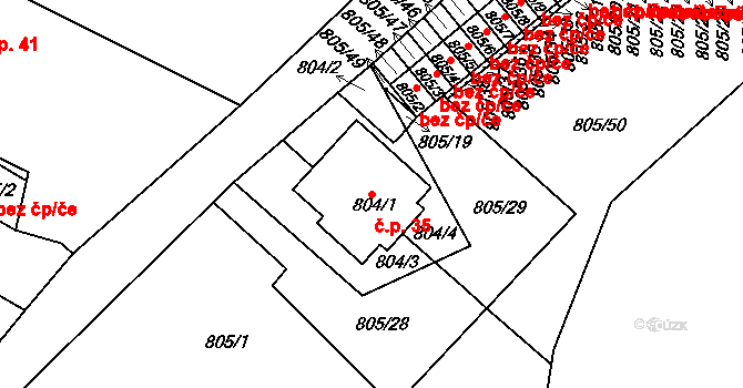 Řetenice 35, Teplice na parcele st. 804/1 v KÚ Teplice-Řetenice, Katastrální mapa