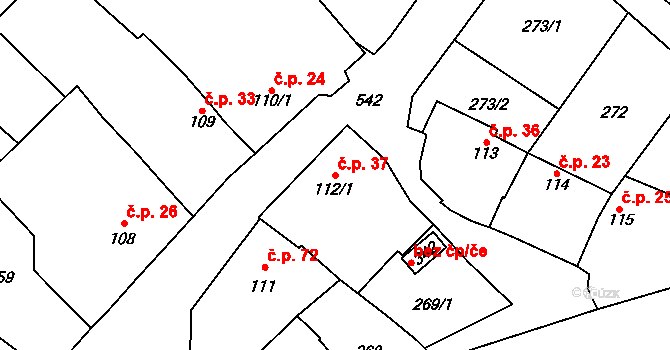 Březové 37, Litovel na parcele st. 112/1 v KÚ Unčovice, Katastrální mapa