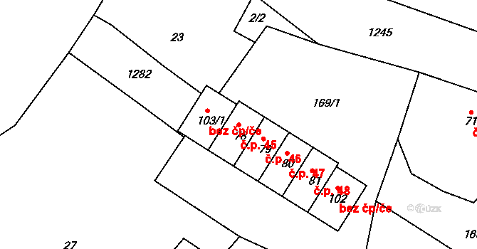 Mirotice 45, Bochov na parcele st. 78 v KÚ Mirotice u Kozlova, Katastrální mapa
