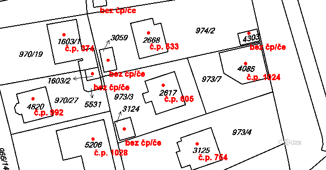 Plzeňské Předměstí 605, Rokycany na parcele st. 2617 v KÚ Rokycany, Katastrální mapa