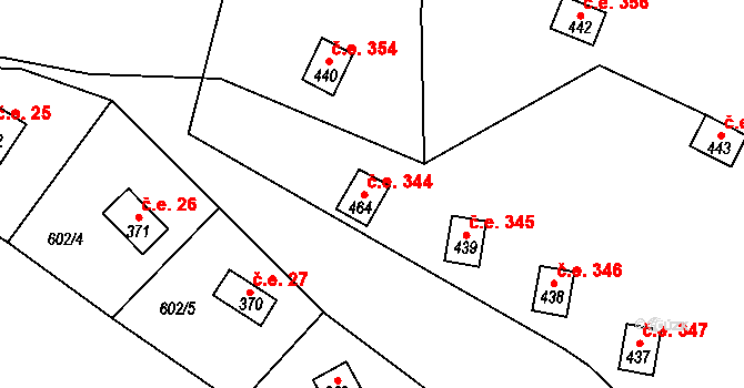 Dřenice 344, Cheb na parcele st. 464 v KÚ Dřenice u Chebu, Katastrální mapa