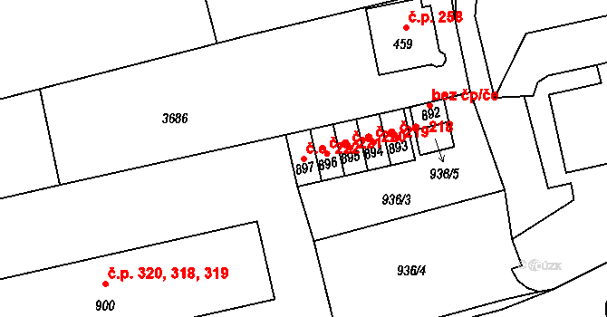 Jílové 222 na parcele st. 897 v KÚ Jílové u Děčína, Katastrální mapa
