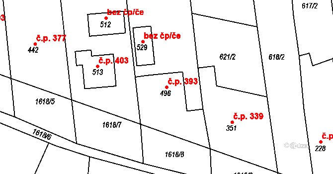 Švihov 393 na parcele st. 496 v KÚ Švihov u Klatov, Katastrální mapa