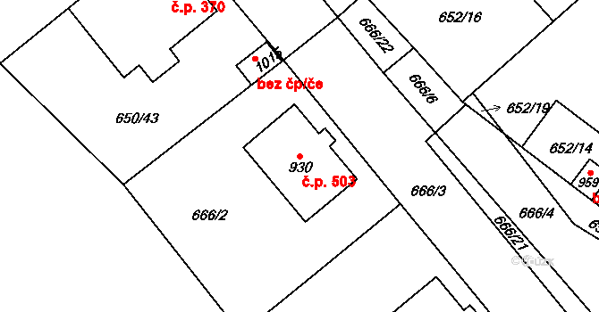 Borohrádek 503 na parcele st. 930 v KÚ Borohrádek, Katastrální mapa